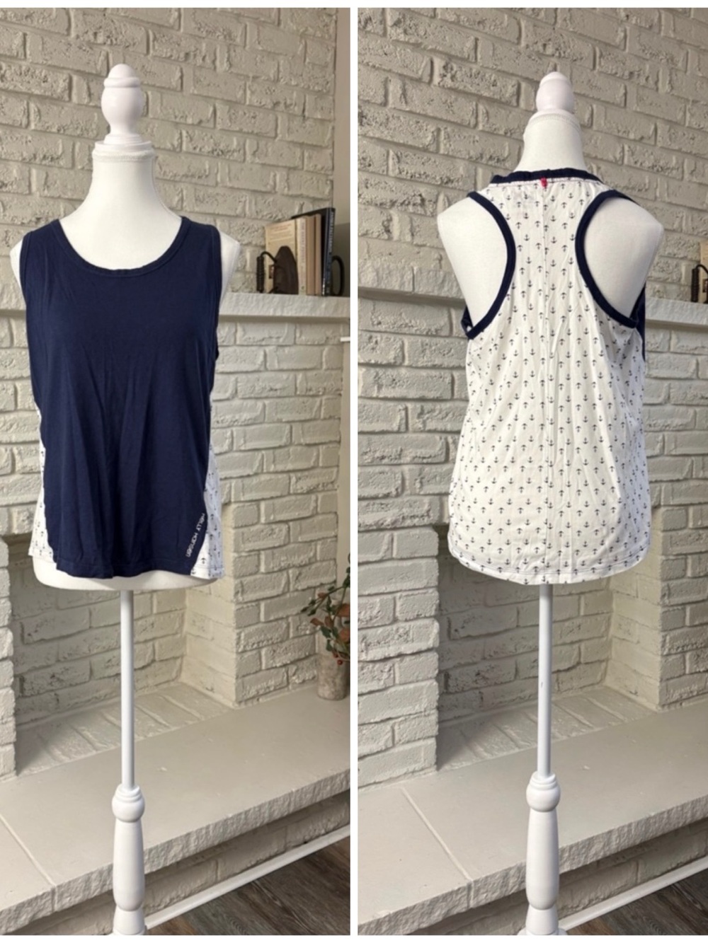Helly Hansen Navy Blue Athletic Tank Top with Patterned Side Panels Size Small